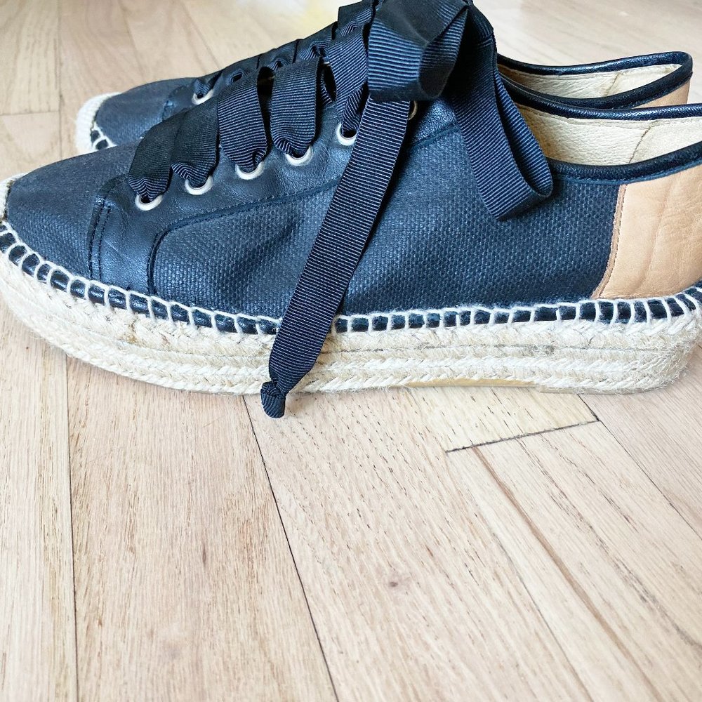 Anthropologie Matt Bernson Platform ribbon Lace Espadrilles Black Size 8